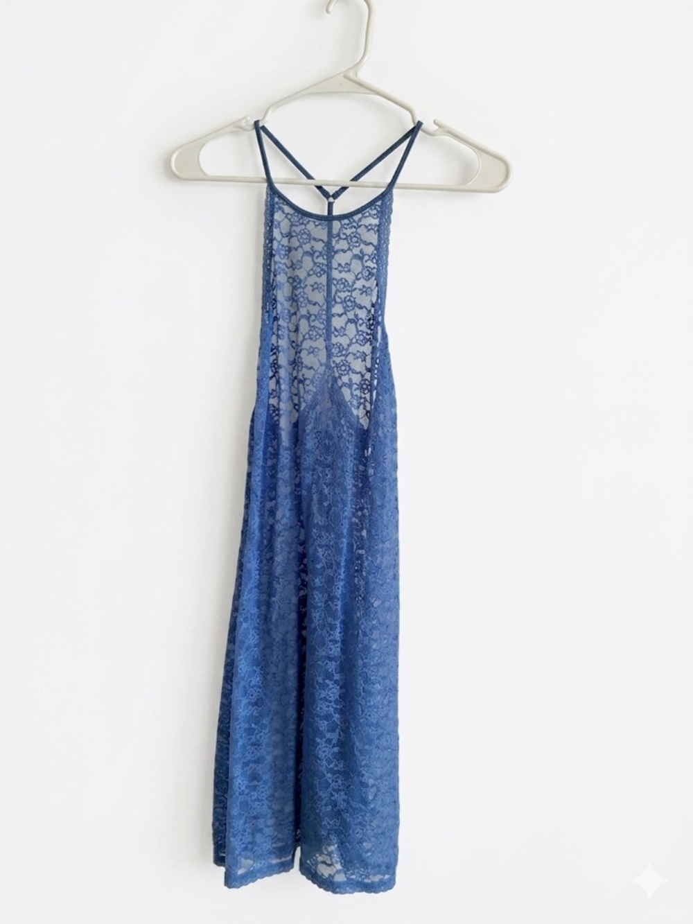 VS Blue Lace High Neck Mini Slip Dress Coquette Whimsygoth Sheer Lingerie Large